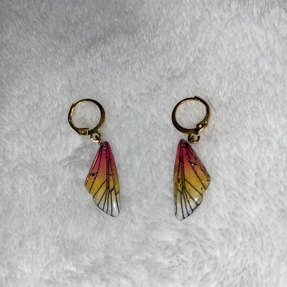 Fairy wings earrings pink to yellow ombre - Picture 1 of 1